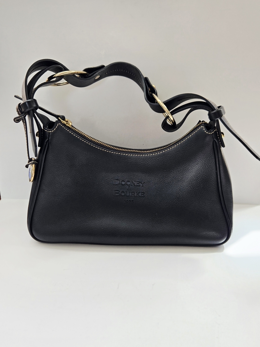 Dooney & Bourke Vintage Black Pebbled Shoulder Bag with Zipper, Stitching